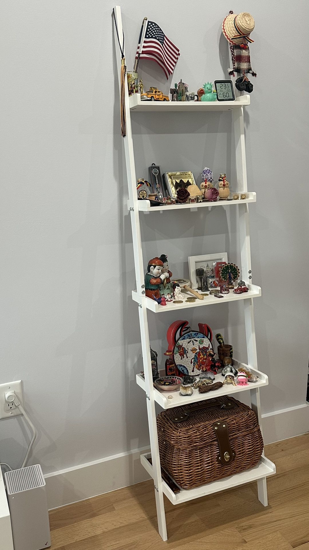 5-Tier Ladder Shelf Wall Leaning Shelf Freestanding White