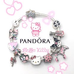 Authentic PANDORA Bracelet With ‘Hello-Kitty Gamer-Chić’ Design Charms All 925 