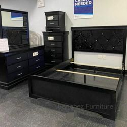 Black Bedroom Set 4-Piece (Qb Dresser Mirror Nightstand)