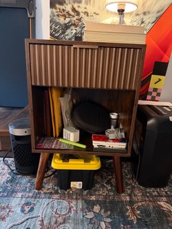 Mid Century Modern Nightstand with Charging Station, Bedside Table