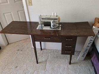 Antique hidden sewing machine table workstation