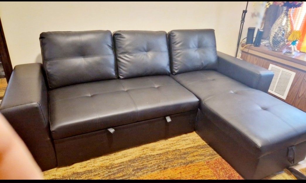 SOFA BED - BLACK Faux Leather
