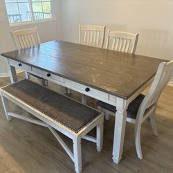 Dinning Set With Table, 4 Chairs And Bench