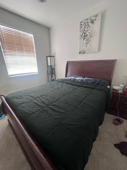 Queen size bed frame with mattress , and dresser