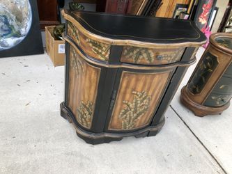 Beautiful Painted Palm Tree Cabinet with 1 Drawer and 2 Shelves 33”h x 36” w x 16” d