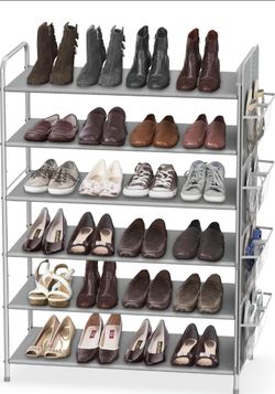 Simple Houseware 6-Tier Shoe Rack Storage Organizer w/Side Hanging Bag, Grey