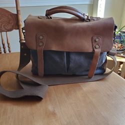 Canvas Leather Bag Briefcase Messenger Cross-body Bag Shoulder Bag Small Laptop Bag Satchel