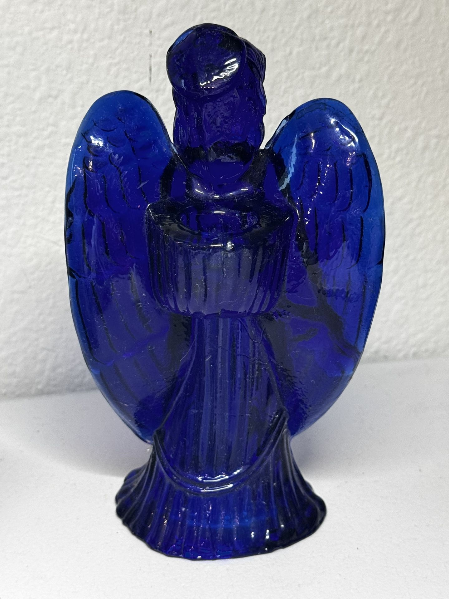 ✨ Cobalt Blue Glass Angel Candle Holder – Vintage Style – Excellent Condition