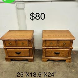 Antique Solid Wood Set of 2 Night Stands With 2 Drawers