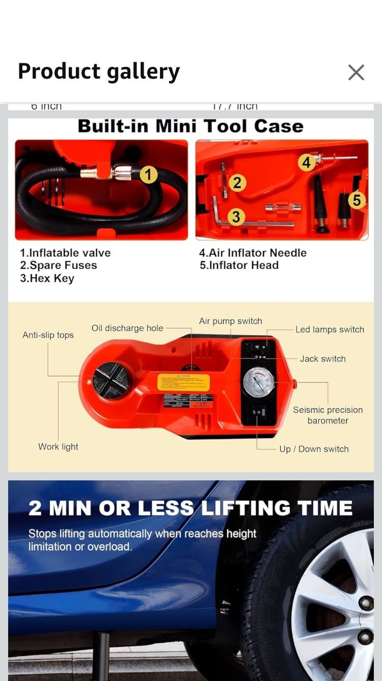 Electric Car Jack Kit 5 Ton 12V Floor Jack with Impact Wrench and Tire Inflator Pump Portable Hydraulic Car Jack for SUV Sedans Tire Change with LED L