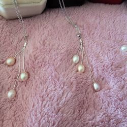 Dangling Fashion Necklace  Freshwater  Pearls Pendant with 925 Sterling Silver