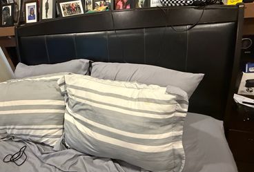 Queen Black Faux Leather Upholstered Headboard