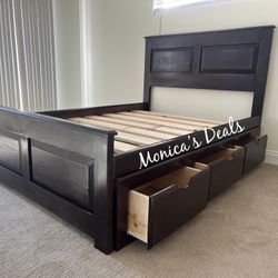 Queen Solid Wood Bed Frame With 3 Drawers $600