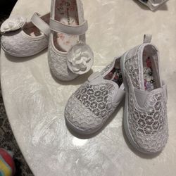 Two Pair Of Girls Sandals, White, Size 7