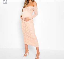 Boohoo  Ruched Off Shoulder Midi Dress