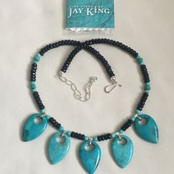 JAY KING Genuine TURQUOISE GEMSTONE STERLING SILVER PENDANT NECKLACE