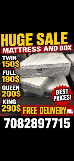 Huge sale for Mattress And Box Twin size #mattress and box 150.$ full 190$ Queen 200$ king 290$. free delivery free set up 708….289…7715… cash or Zell