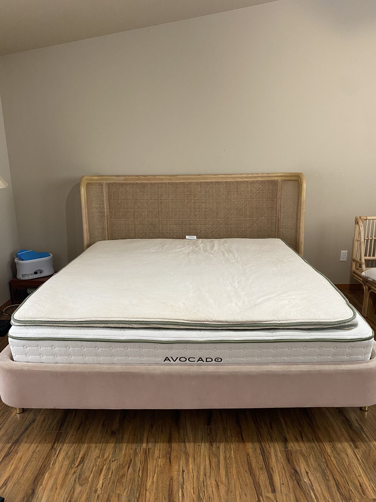 King Bed Frame Set - Avocado Green Mattress + Rattan Bedframe