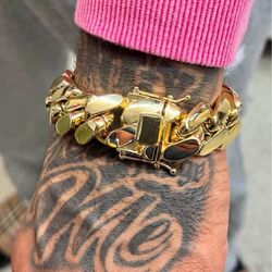 20mm Miami Cuban Link Yellow Gold Plated Bracelet 18k & 14k Crab Old School Regular Lock