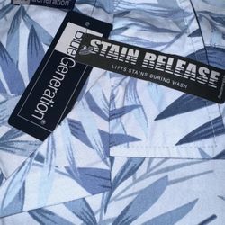 BLUE GENERATION STAIN RELEASE TROPICAL PALM SHIRT SIZE LARGE (L) NEW TAGS