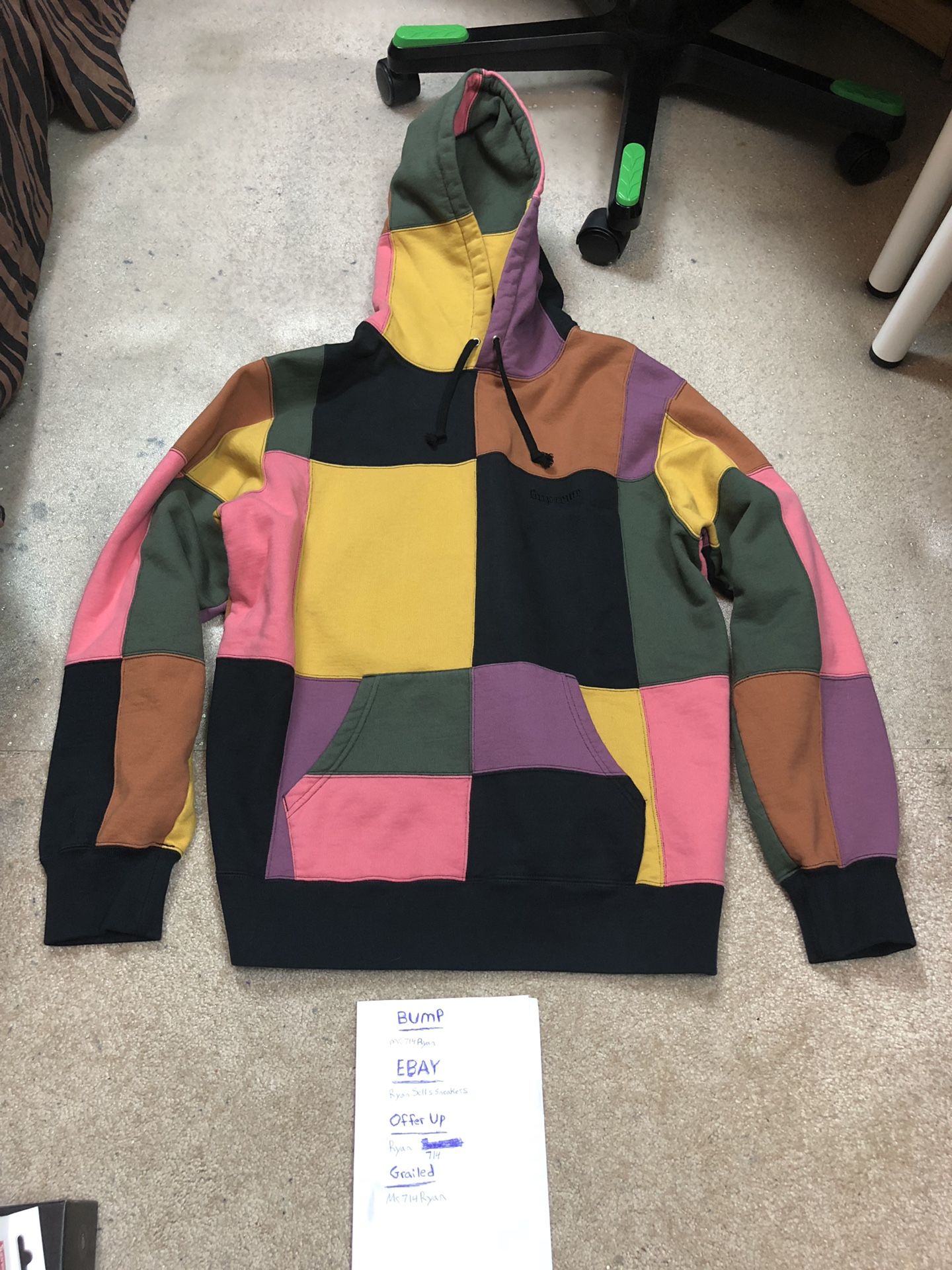 Supreme Patchwork Hoodie Size Large FW17 pink black brown jacket pullover box logo