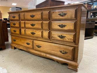 Wooden 11-Drawer Longboy Dresser w/ Bronze Hardware