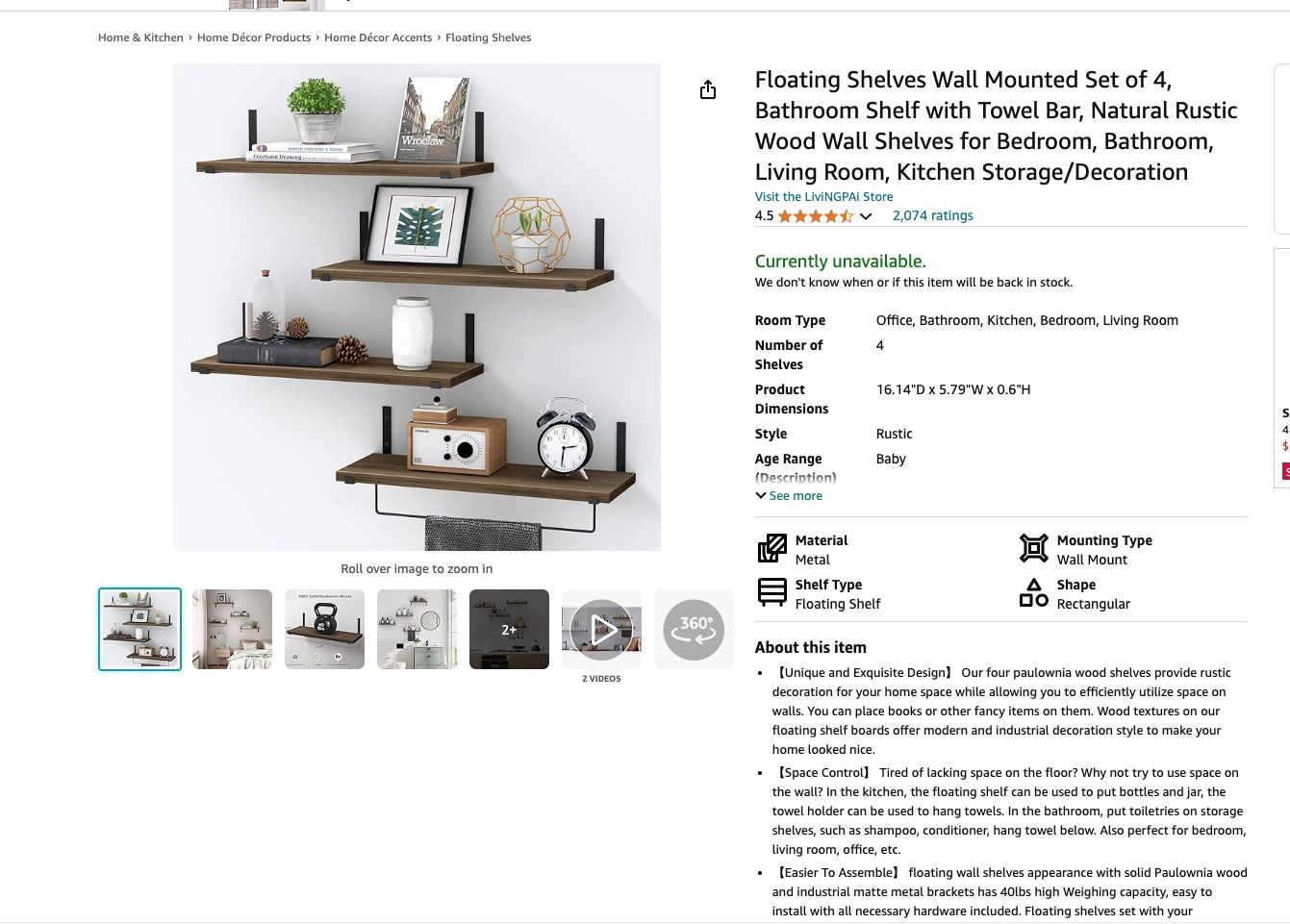 Livingpai Rustic floating shelves wall mounted new inbox highly rated