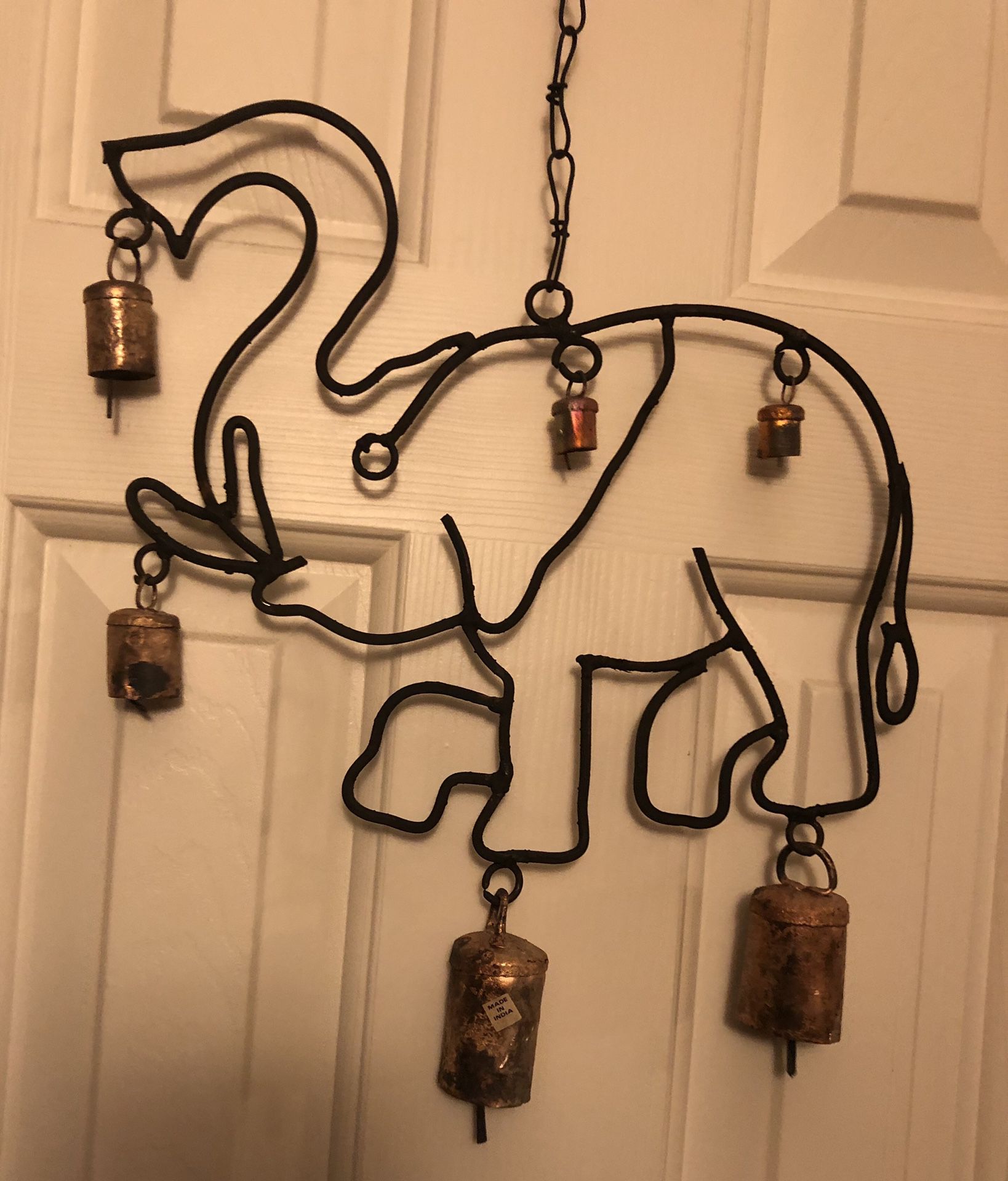 18” tall HAPPY GOOD LUCK ELEPHANT WINDCHIME. 12” wide x 18” tall (including chain)