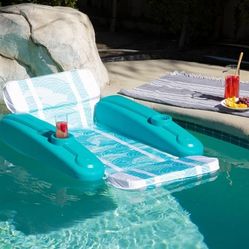 Water Pool Padded Floating Chaise Lounger Large for Adults with Headrest, Backrest, Footrest & Cupholder


