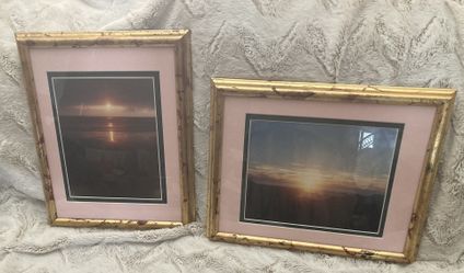 TWO BEAUTIFUL SUNSET SHOTS TAKEN BY MY LATE FRIEND~16” X 13”~VERTICAL AND HORIZONTAL~PROFESSIONALLY FRAMED