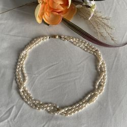 pearl necklace and 14k gold brooch