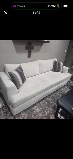 Living spaces couch opaline cream fabric reversible cushions