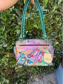 Anuschka “summer wings” Leatherhand painted shoulder bag