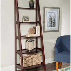 Riverbay 5 Shelf Transitional Wood Ladder Shelf Display Bookshelf in Espresso Brown Color