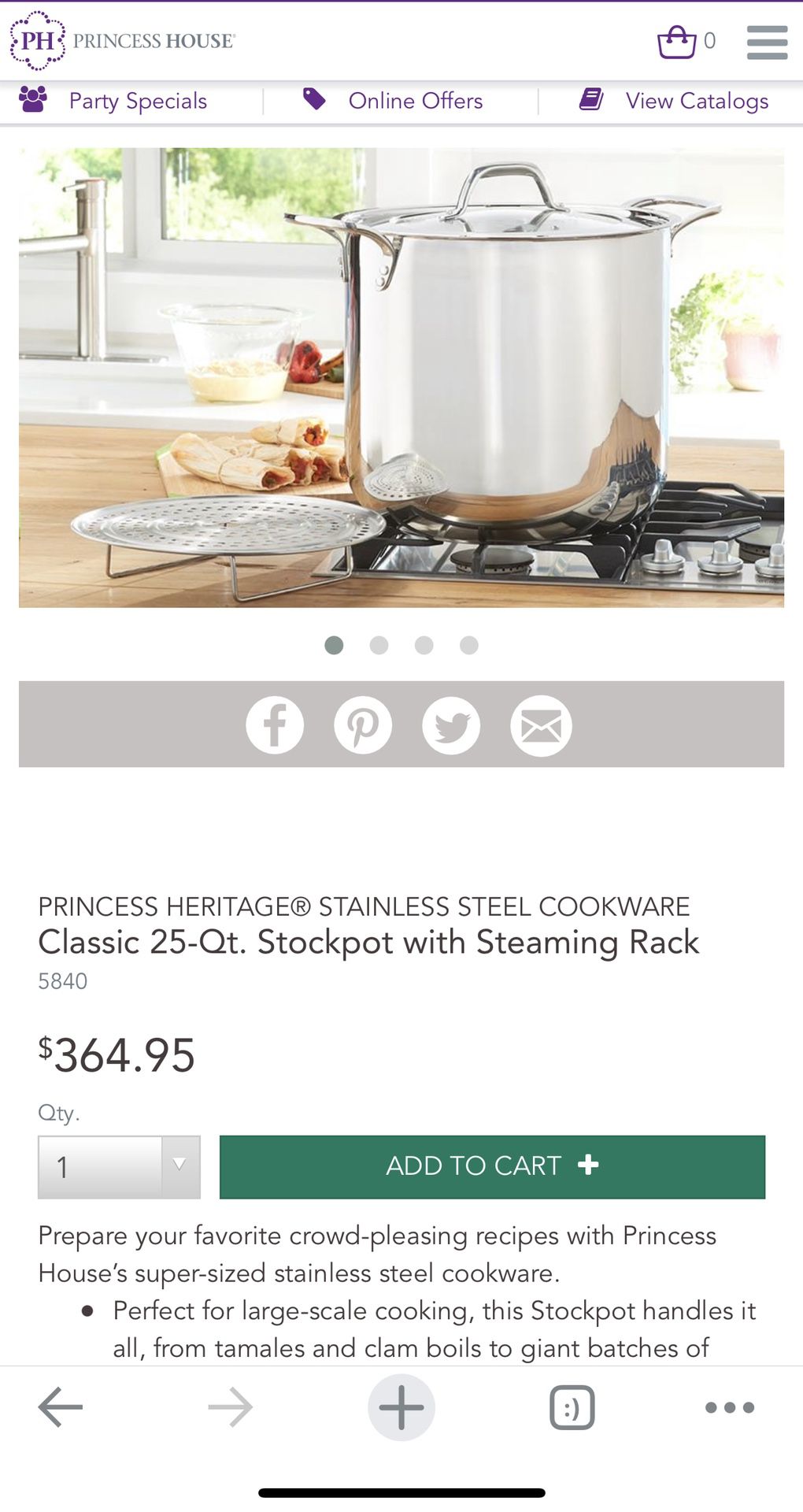 Princess House Heritage Signature 15-Qt. Stockpot with Steaming Rack (3681)  New!