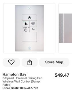 Hampton Bay
3-Speed Universal Ceiling Fan
Wireless Wall Control (Damp
Rated)