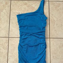 Lulus Sultry Arrival Blue One-Shoulder Bodycon Mini Dress XS