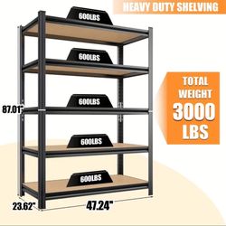 10 Available $$ Heavy Duty Metal Shelving Unit – 5 Adjustable Shelves, 3000 lbs Capacity, 87” Height, Garage & Warehouse Storage Rack 