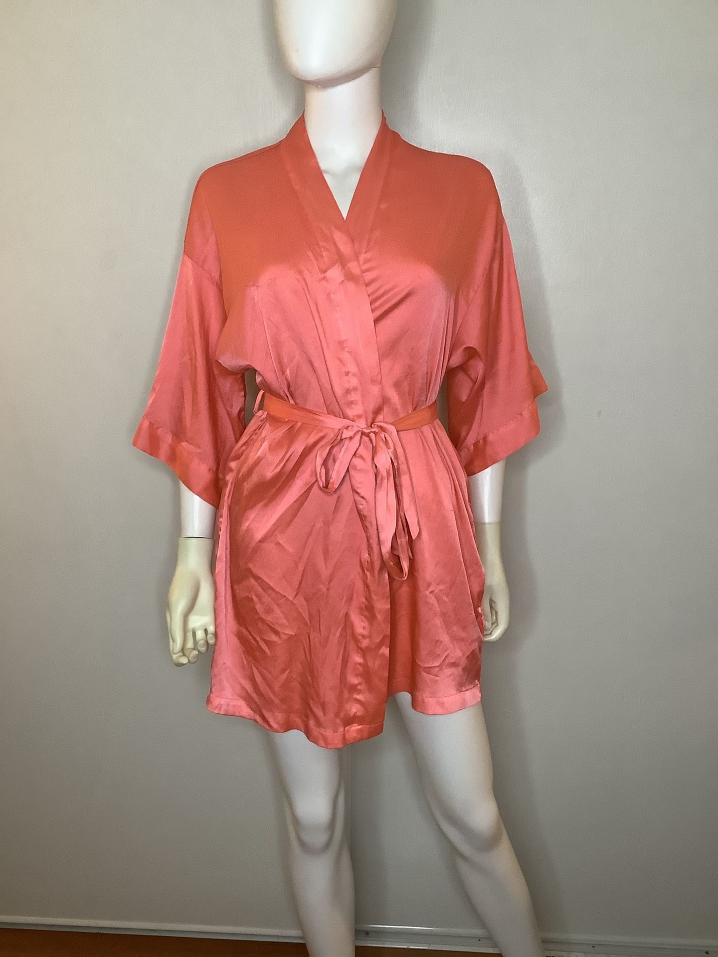 Victoria's Secret Coral Satin Robe Size S/M Y2K