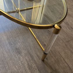 Oval And Round Acrylic And Brass Tables 
