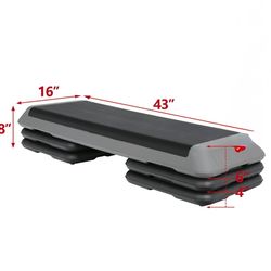 43"Adjustable Step Platform W/ 4 Risers, Aerobic Exercise- Home Gym Stepper, Max 550lbs