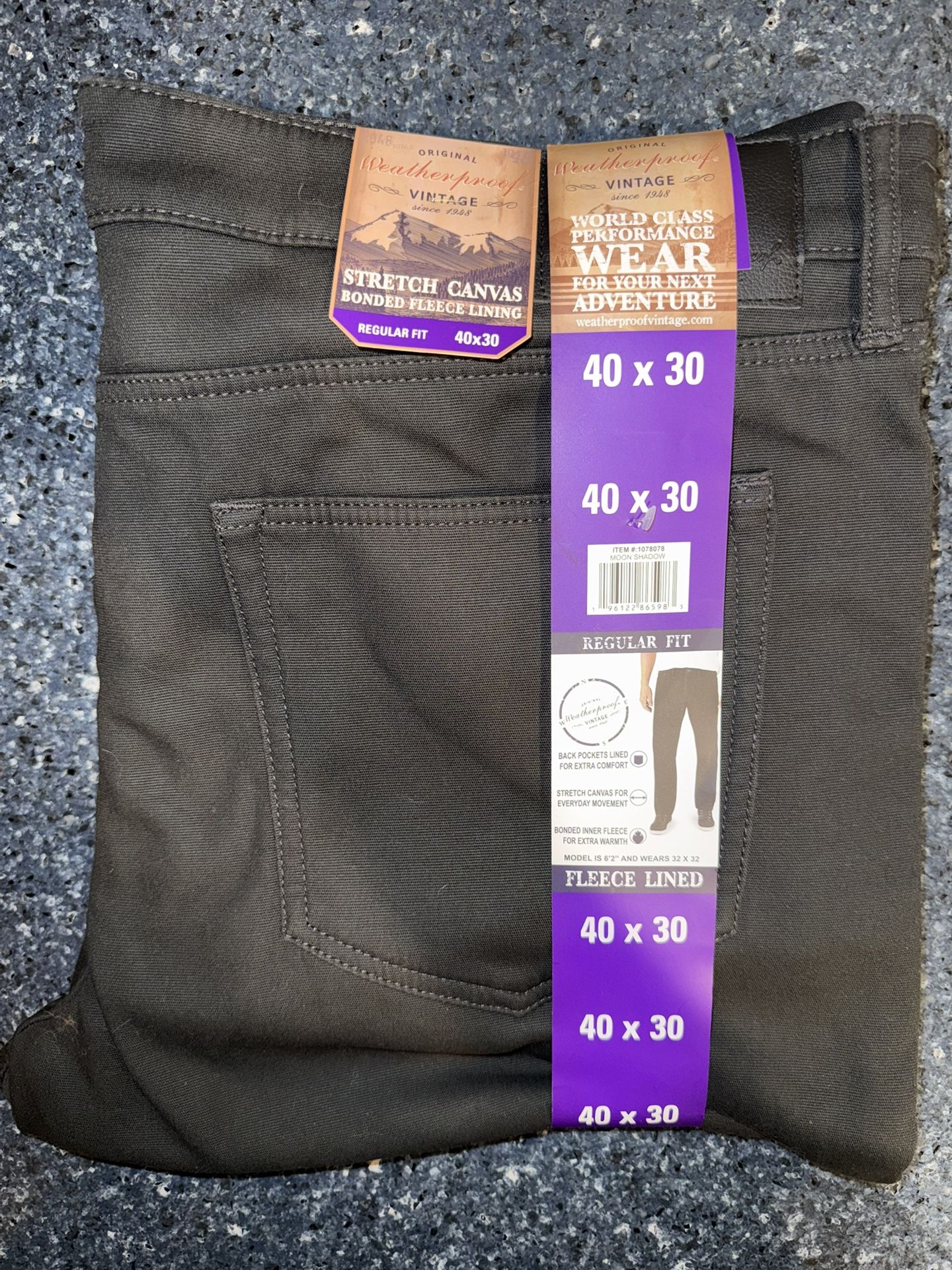 New With Tags Weatherproof Vintage Men’s Fleece Lined Pant Bonded Fleece  40X30 