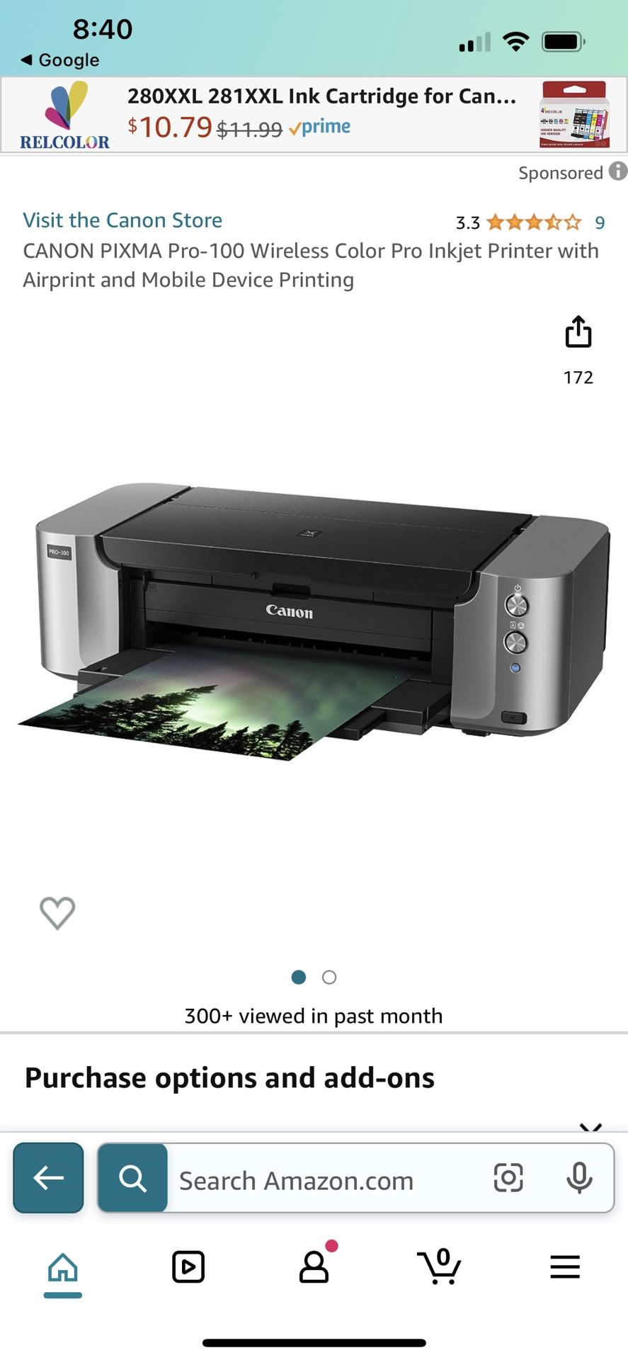 Canon Pixma Pro 100 Color Photo Printer