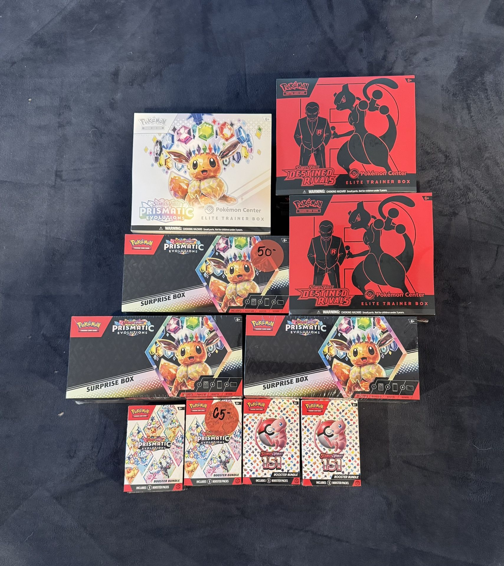 Various Pokemon Card Sealed Products incl. Destined Rivals, Prismatic Evolutions, 151 Booster Bundle