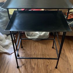 Two Brown Black metal Side Tables