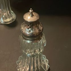 Rogers Vintage Crystal and Silver Salt and Pepper shakers 