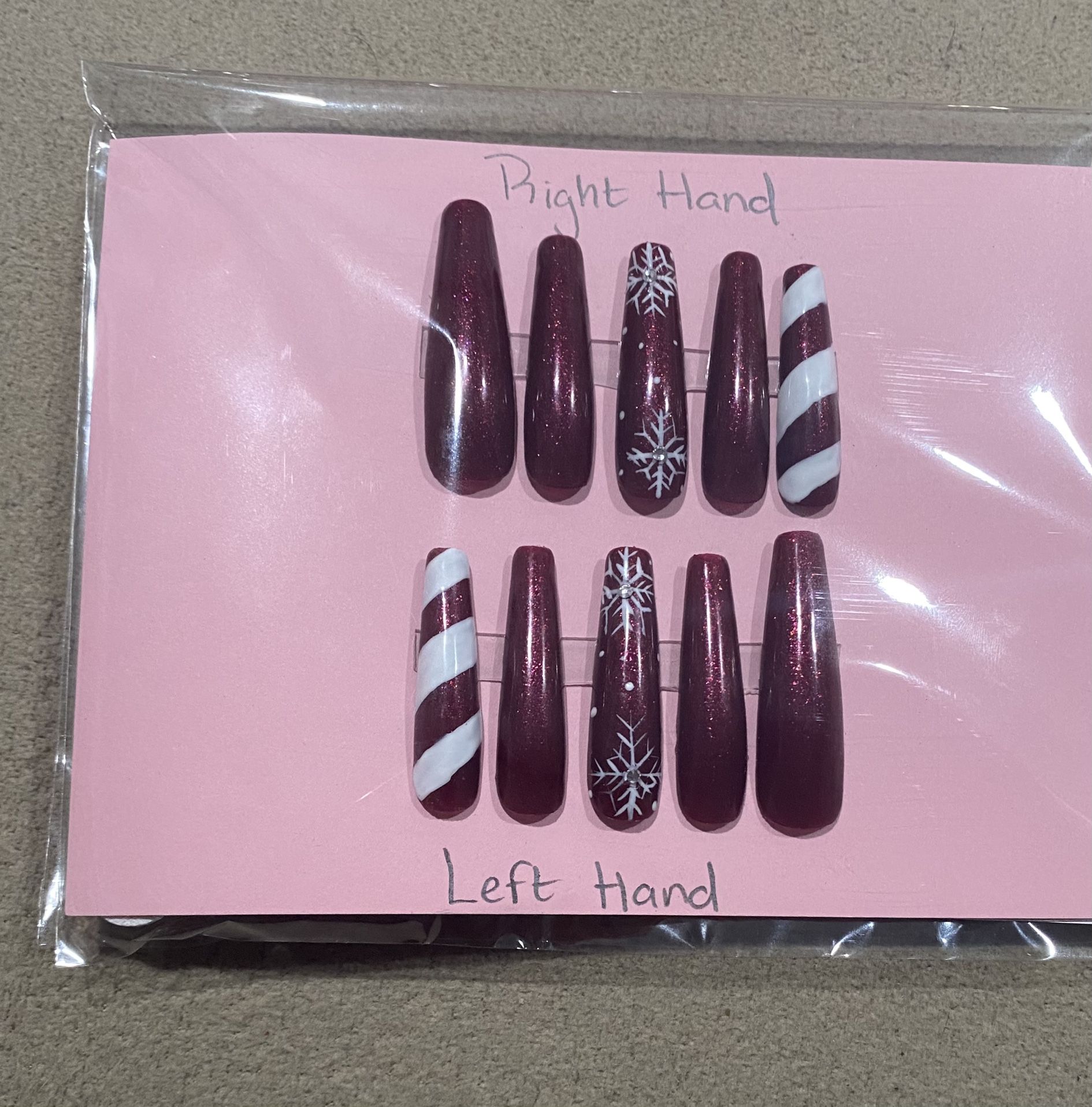 Shiner Red Candy Cane And Snowflake Press-on Nails