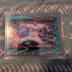 2024 Topps Chrome Aqua Ray Wave Refractor Clayton Kershaw #80/199