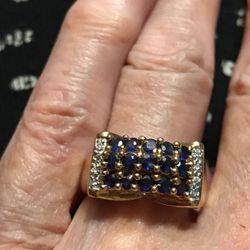 14k Sapphire and diamond 2ctw ring wide ring Size 7