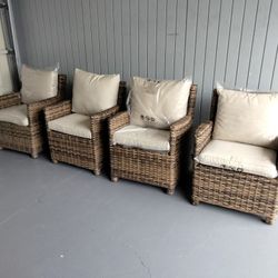 4 outdoor patio woven club chairs with cushions